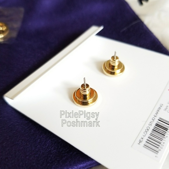 Tory Burch Hex Logo Gold Stud Earrings +Dust Bag - Picture 4 of 6
